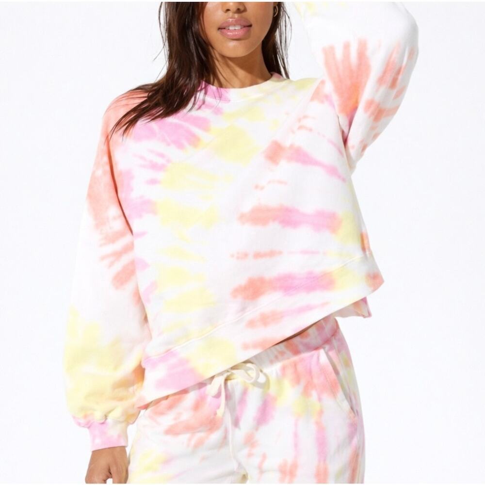 Electric & Rose Neil Tie Dye Oversized Pullover Sweatshirt Top SMALL Pink Yellow